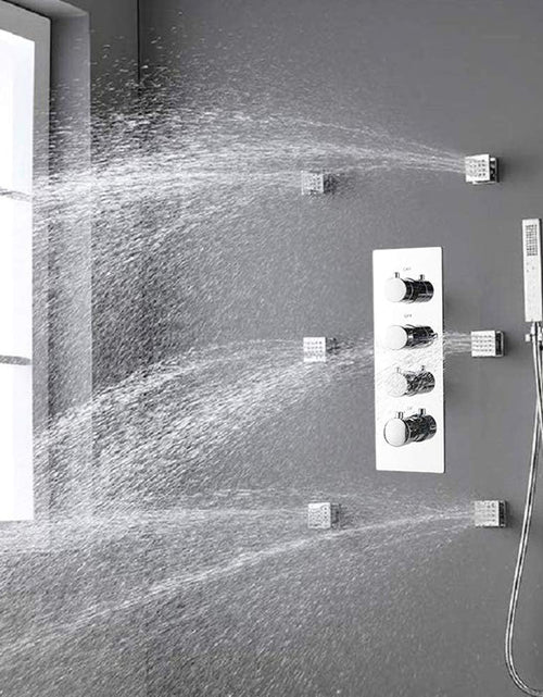 Load image into Gallery viewer, 20Inch Thermostatic Shower Faucets Complete Set, Brass Luxury LED Rain Shower System with 6 Full Body Jets, Can Use 2 Functions Once Time, Ceiling Mount
