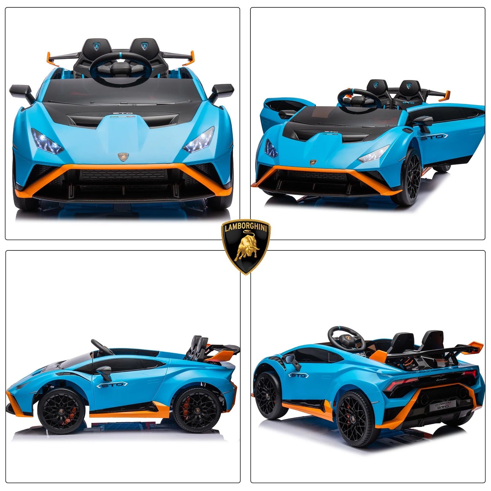 24V Kids Ride on Car, Licensed Lamborghini STO Electric Car for Boys Girls, 2-Seater Ride on Drift Car with Remote Control, Music, 360° Spin, Max Speed 6Mph, Blue