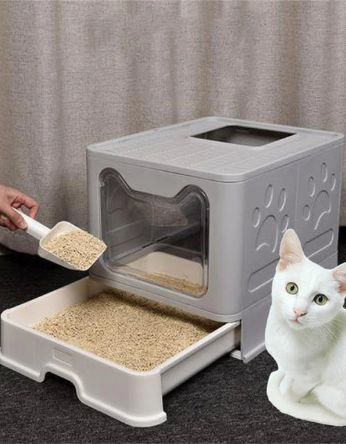 Load image into Gallery viewer, XXL Large Space Foldable Cat Litter Box with Front Entry &amp; Top Exit with Tray
