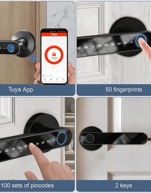 Load image into Gallery viewer, Smart Door Lock,Keyless Entry Door Lock with Handle,Fingerprint Door Lock with Tuya App,Smart Door Knob with Key for Home Bedroom
