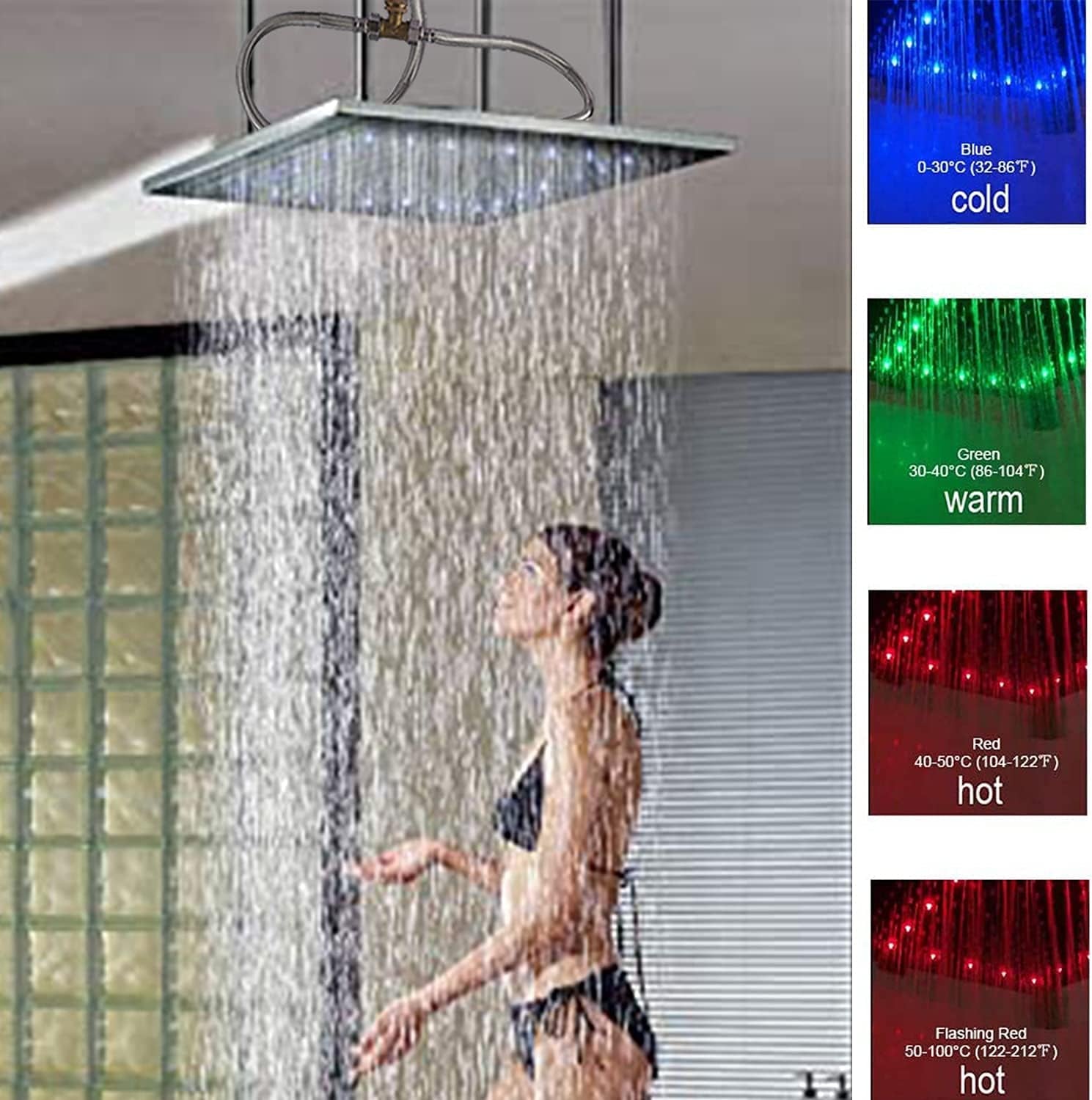 20Inch Thermostatic Shower Faucets Complete Set, Brass Luxury LED Rain Shower System with 6 Full Body Jets, Can Use 2 Functions Once Time, Ceiling Mount