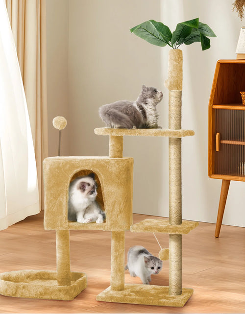 Load image into Gallery viewer, 31.5&quot; Cat Tree Cat Tower for Indoor Cats with Green Leaves, Cat Condo Cozy Plush Cat House with Hang Ball and Leaf Shape Design, Cat Furniture Pet House with Cat Scratching Posts,Beige
