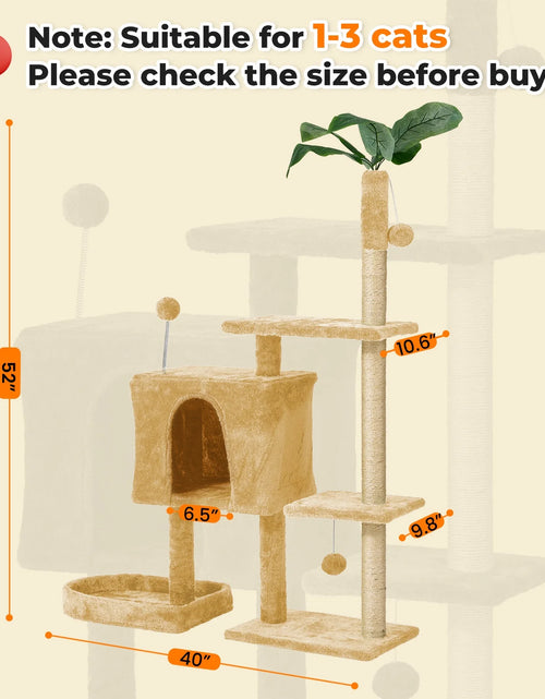 Load image into Gallery viewer, 31.5&quot; Cat Tree Cat Tower for Indoor Cats with Green Leaves, Cat Condo Cozy Plush Cat House with Hang Ball and Leaf Shape Design, Cat Furniture Pet House with Cat Scratching Posts,Beige
