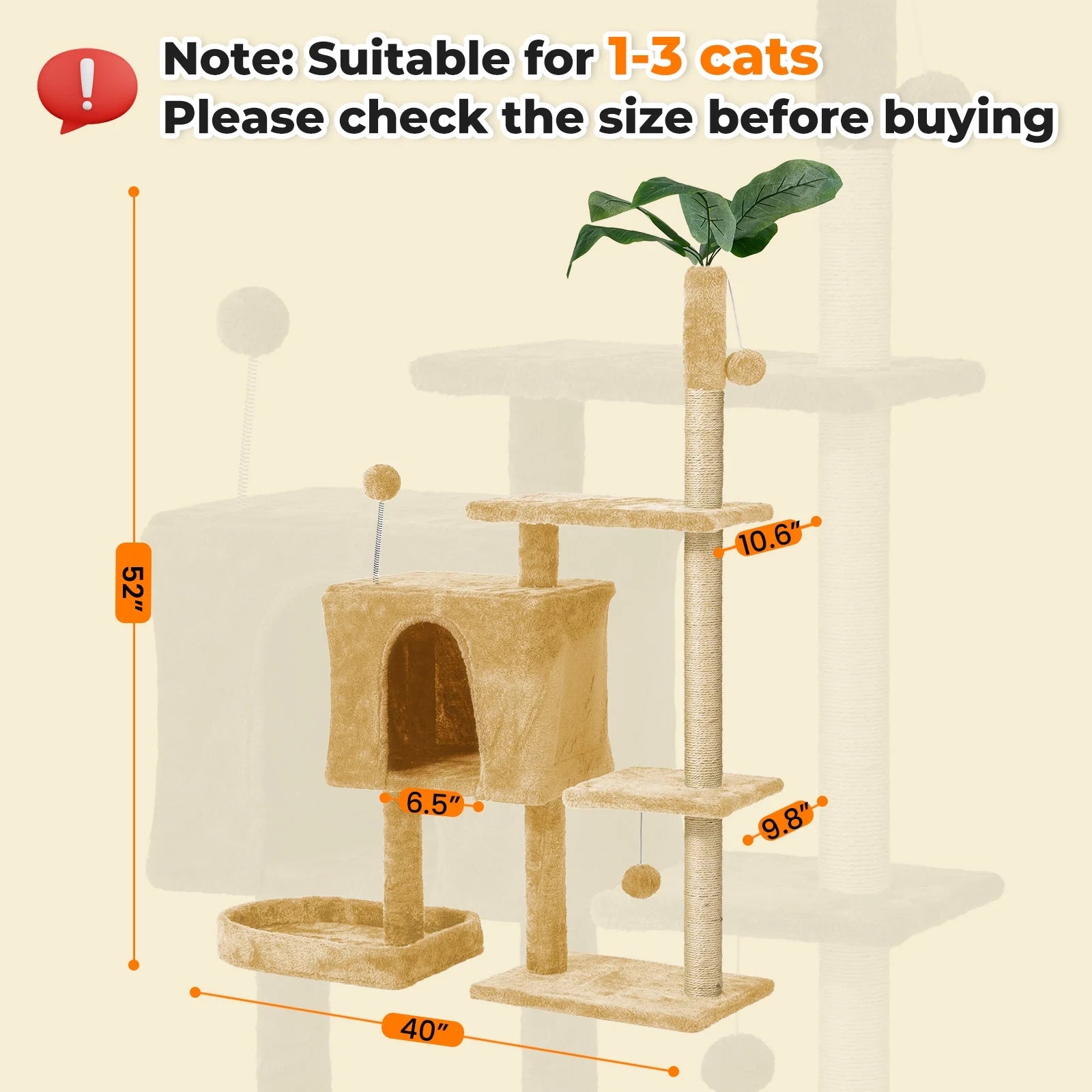 31.5" Cat Tree Cat Tower for Indoor Cats with Green Leaves, Cat Condo Cozy Plush Cat House with Hang Ball and Leaf Shape Design, Cat Furniture Pet House with Cat Scratching Posts,Beige