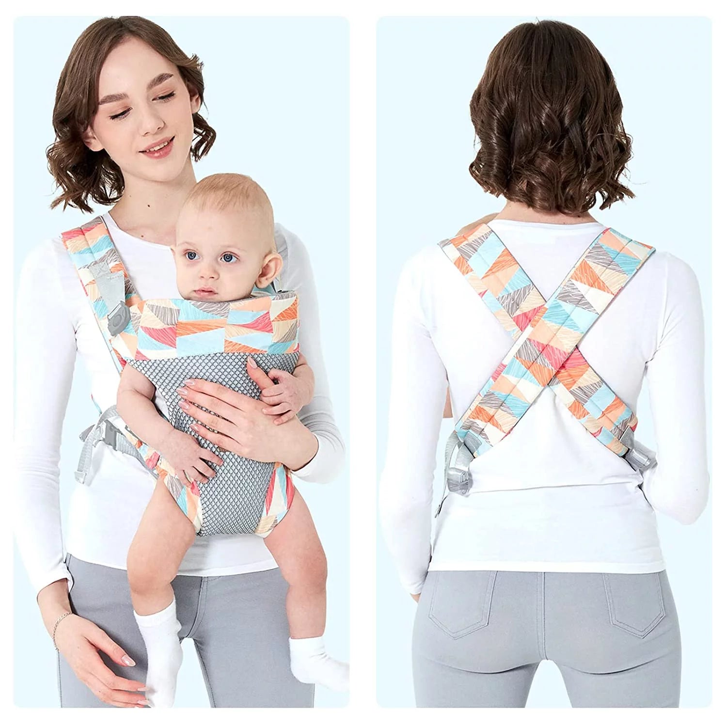 Baby Carrier, 4-In-1 Colorful Baby Carrier, Front and Back Baby Sling with Adjustable Holder