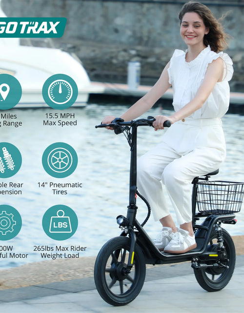 Load image into Gallery viewer, Flex Electric Scooter with Seat for Adult Commuter, 550W&amp;36V&amp;15.5Mph Foldable Scooter with 14&quot; Pneumatic Tire, Ebike with Carry Basket Black
