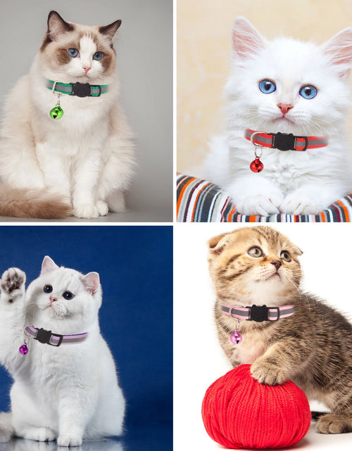 Load image into Gallery viewer, Upgraded Version - 12 Pack Reflective Cat Collar with Bell, Solid &amp; Safe Collars for Cats, Nylon, Mixed Colors, Safety Buckle Kitten Collar, Breakaway Cat Collar for Girl Cats Male Cats
