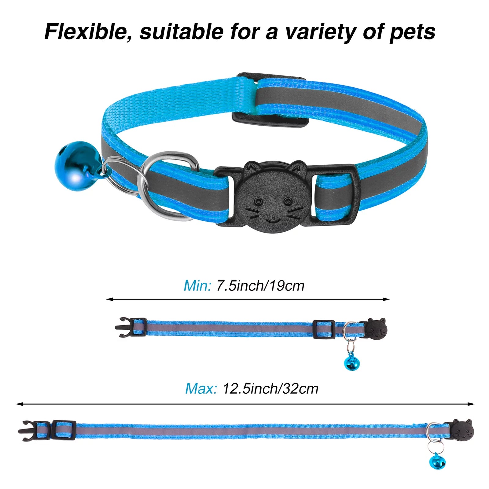 Upgraded Version - 12 Pack Reflective Cat Collar with Bell, Solid & Safe Collars for Cats, Nylon, Mixed Colors, Safety Buckle Kitten Collar, Breakaway Cat Collar for Girl Cats Male Cats