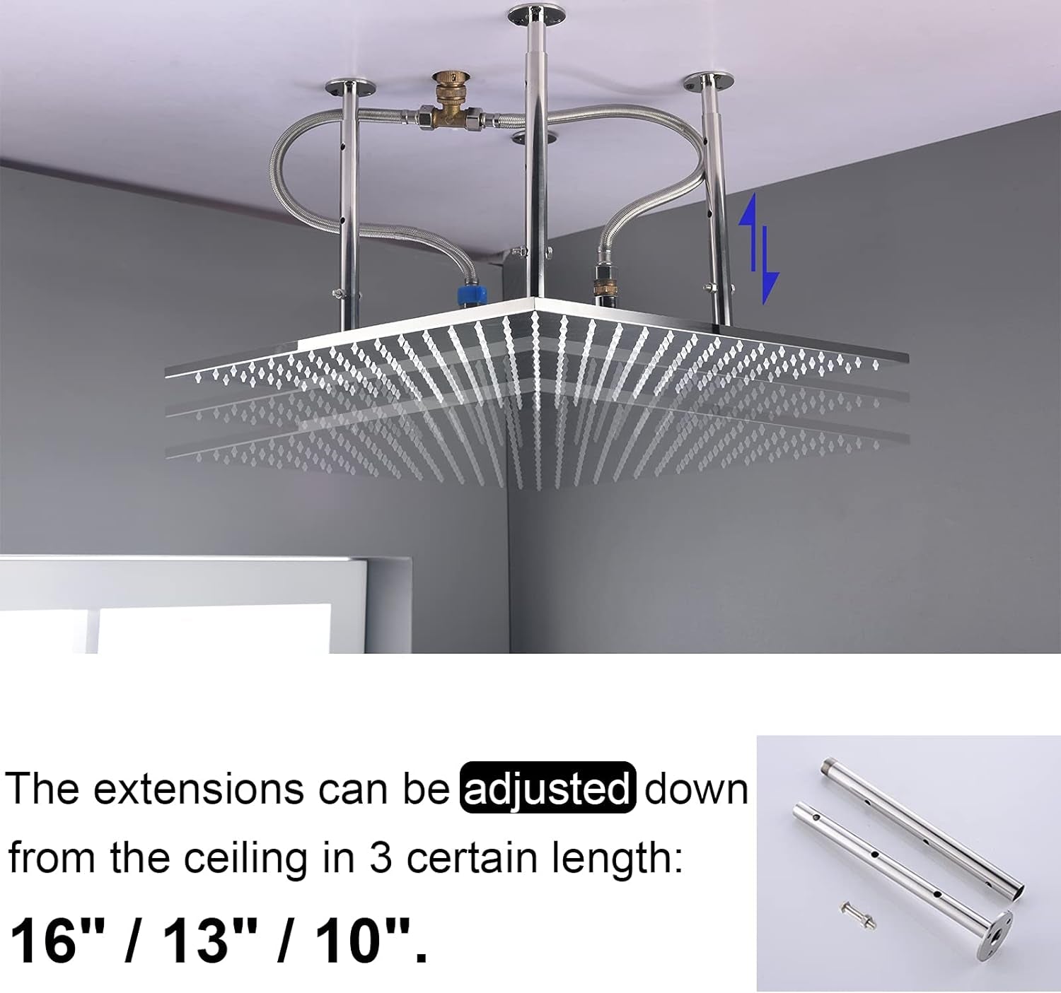 20Inch Thermostatic Shower Faucets Complete Set, Brass Luxury LED Rain Shower System with 6 Full Body Jets, Can Use 2 Functions Once Time, Ceiling Mount