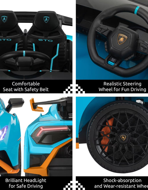 Load image into Gallery viewer, 24V Kids Ride on Car, Licensed Lamborghini STO Electric Car for Boys Girls, 2-Seater Ride on Drift Car with Remote Control, Music, 360° Spin, Max Speed 6Mph, Blue
