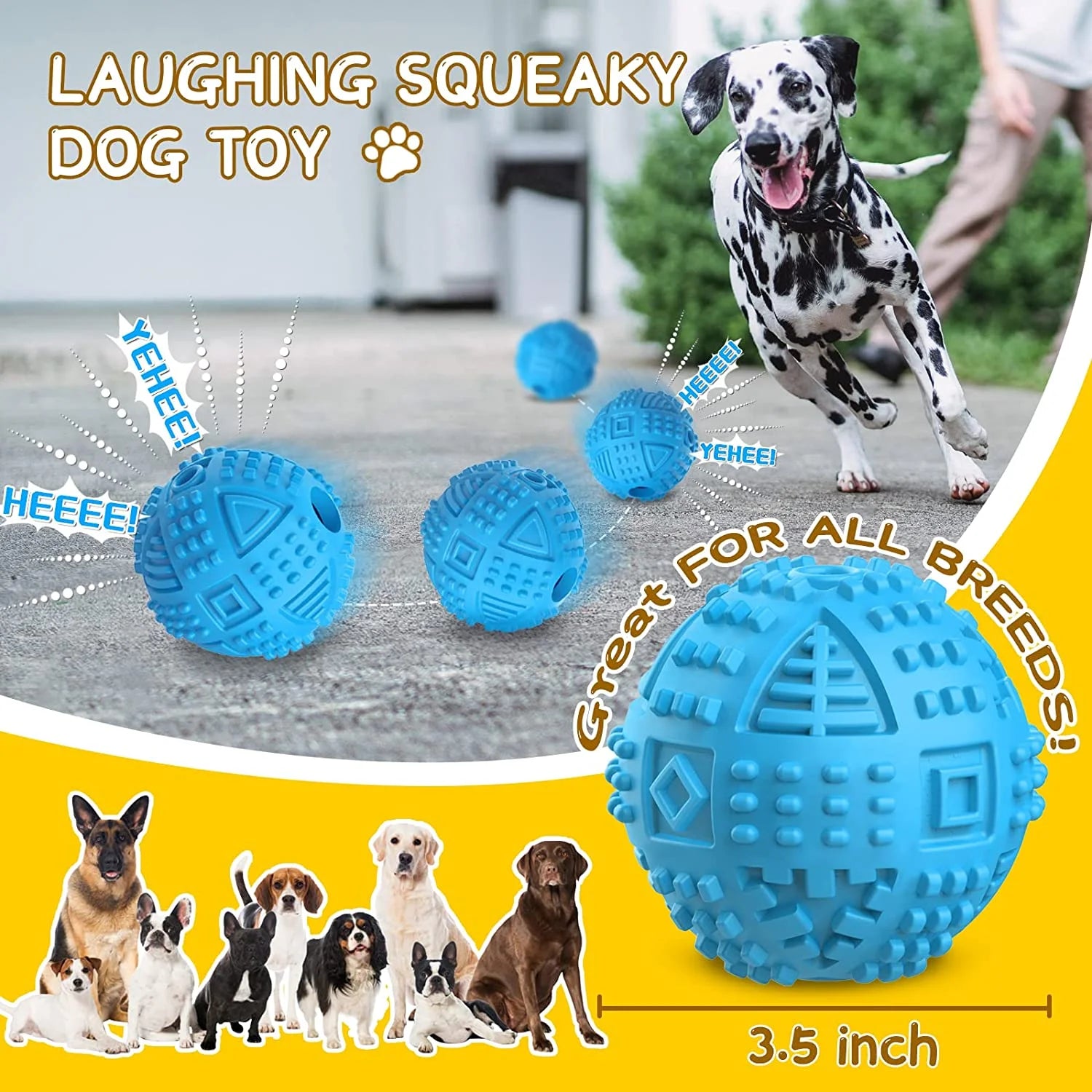 Dog Balls Treat Dispensing Dog Toys, Dog Toys for Aggressive Chewers Large Breed, Squeaky Dog Chew Toys for Large Dogs, Natural Rubber Dog Puzzle Toys, Tough IQ Dog Treat Balls