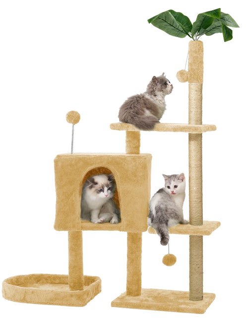 Load image into Gallery viewer, 31.5&quot; Cat Tree Cat Tower for Indoor Cats with Green Leaves, Cat Condo Cozy Plush Cat House with Hang Ball and Leaf Shape Design, Cat Furniture Pet House with Cat Scratching Posts,Beige
