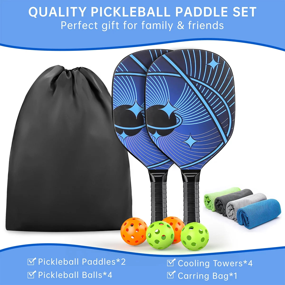 Pickleball Paddles, Pickle Ball Set with 2 Premium Wood Pickleball Paddles USAPA Approved, 4 Cooling Towels & Carring Bag, Ergonomic Cushion Grip, 2 Outdoor Balls 2 Indoor Balls for Men Women, Red