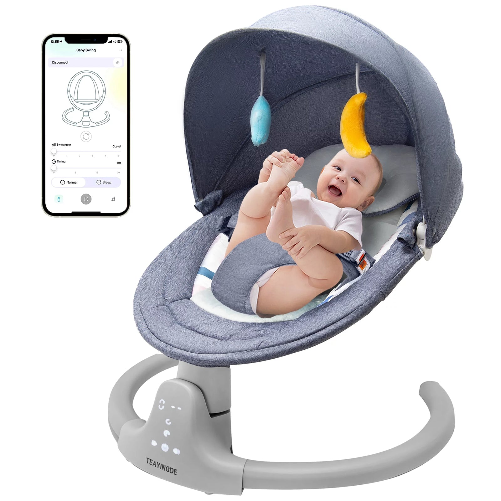 Baby Swing for Infants - Motorized Swing with Music Speaker and Remote Control - 12 Lullabies - Black