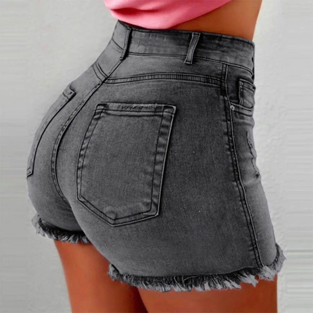 Women'S Denim Shorts Summer Lady Clothing High Waist Denim Shorts Women'S Fringe Frayed Ripped Jeans Hot Shorts with Pockets