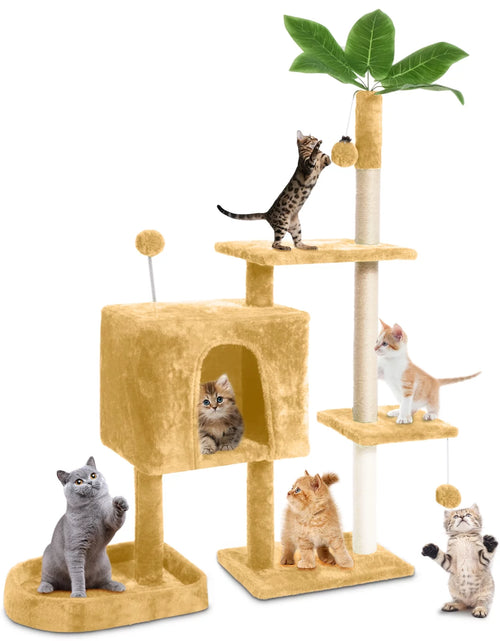 Load image into Gallery viewer, 31.5&quot; Cat Tree Cat Tower for Indoor Cats with Green Leaves, Cat Condo Cozy Plush Cat House with Hang Ball and Leaf Shape Design, Cat Furniture Pet House with Cat Scratching Posts,Beige
