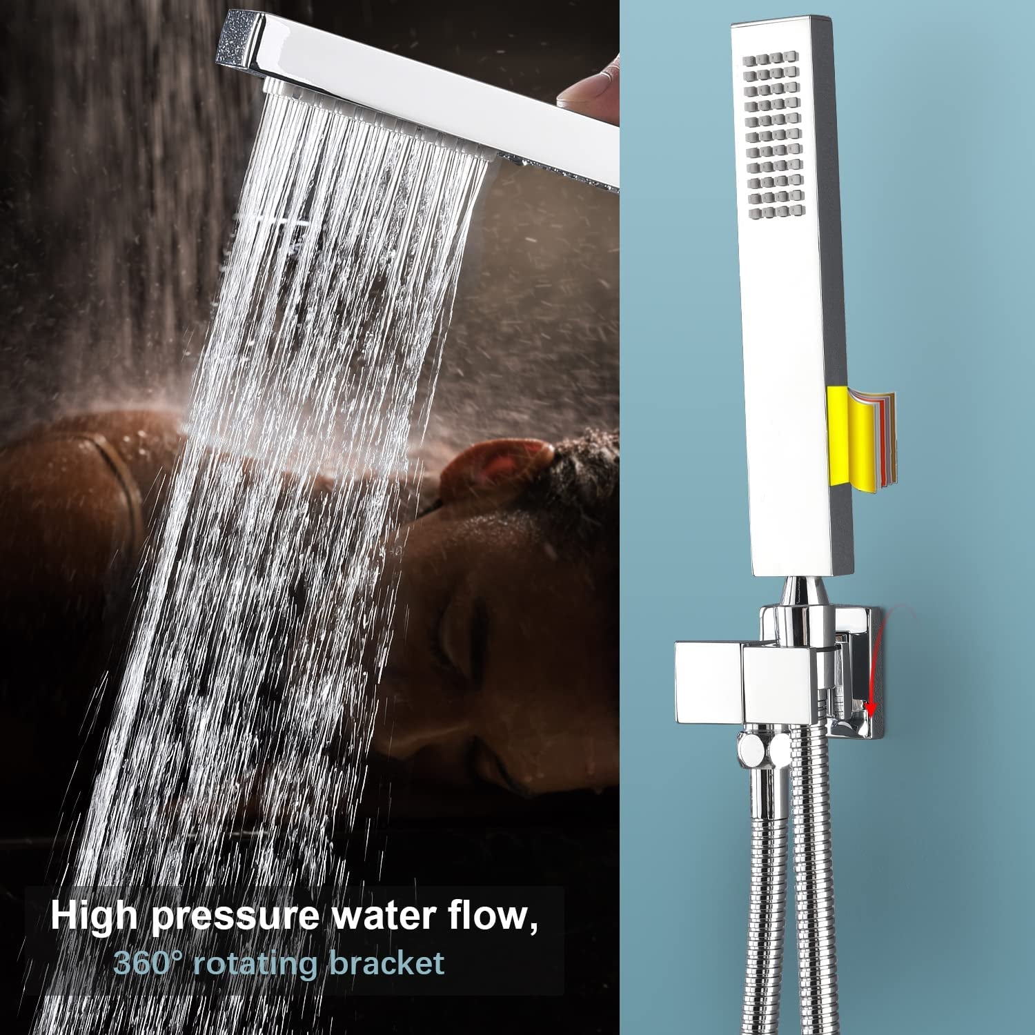 20Inch Thermostatic Shower Faucets Complete Set, Brass Luxury LED Rain Shower System with 6 Full Body Jets, Can Use 2 Functions Once Time, Ceiling Mount